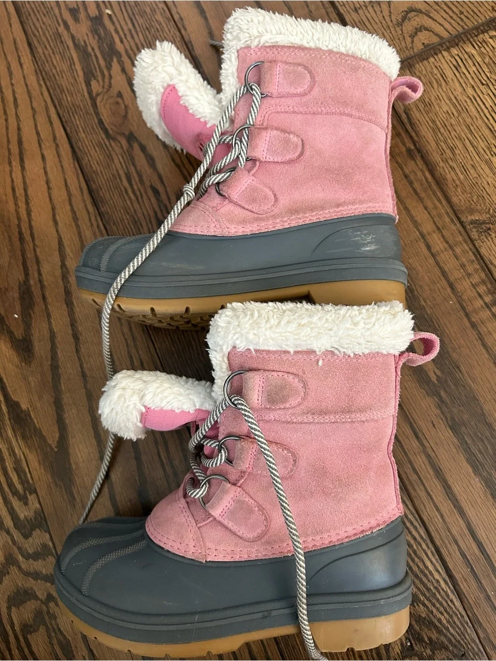 Kids Pink Winter Snow Boots with Faux Fur Trim